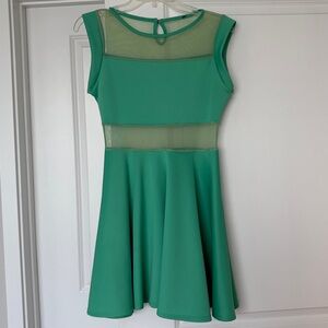 Green A-Line Dress with Sheer Panels